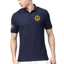 Load image into Gallery viewer, Merchant Navy Anchor with Wheel Logo on Chest With Tri-colour Wheel on Sleeves Embroidered Cotton Polo Neck T-shirt
