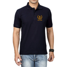 Load image into Gallery viewer, Merchant Navy Cotton Polo Neck T-shirt for Captain Anchor with Leaf Logo - Embroidered
