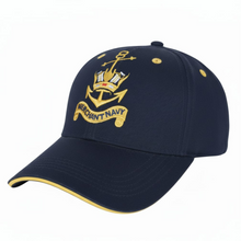 Load image into Gallery viewer, Merchant Navy Logo Embroidered with Yellow Tipping Peak Adult Unisex free size Cap - Premium Quality
