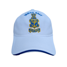 Load image into Gallery viewer, Indian Navy Embroidered Adult Unisex free size Cap White - Premium Quality
