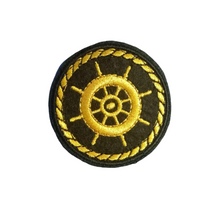 Load image into Gallery viewer, Ship Helm Wheel Logo Zari Embroidery Patch
