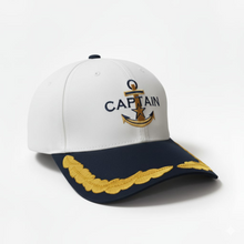 Load image into Gallery viewer, Merchant Navy Captain Embroidered White/Blue Adult Unisex Cotton Cap - Premium Quality

