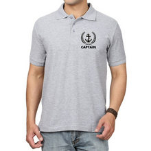 Load image into Gallery viewer, Merchant Navy Cotton Polo Neck T-shirt for Captain Anchor with Leaf Logo - Embroidered
