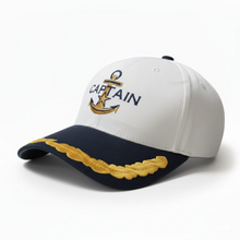 Load image into Gallery viewer, Merchant Navy Captain Embroidered White/Blue Adult Unisex Cotton Cap - Premium Quality

