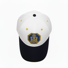 Load image into Gallery viewer, Indian Navy Embroidered Adult Unisex free size Cap White with Yellow Tipping Blue Visor - Premium Quality
