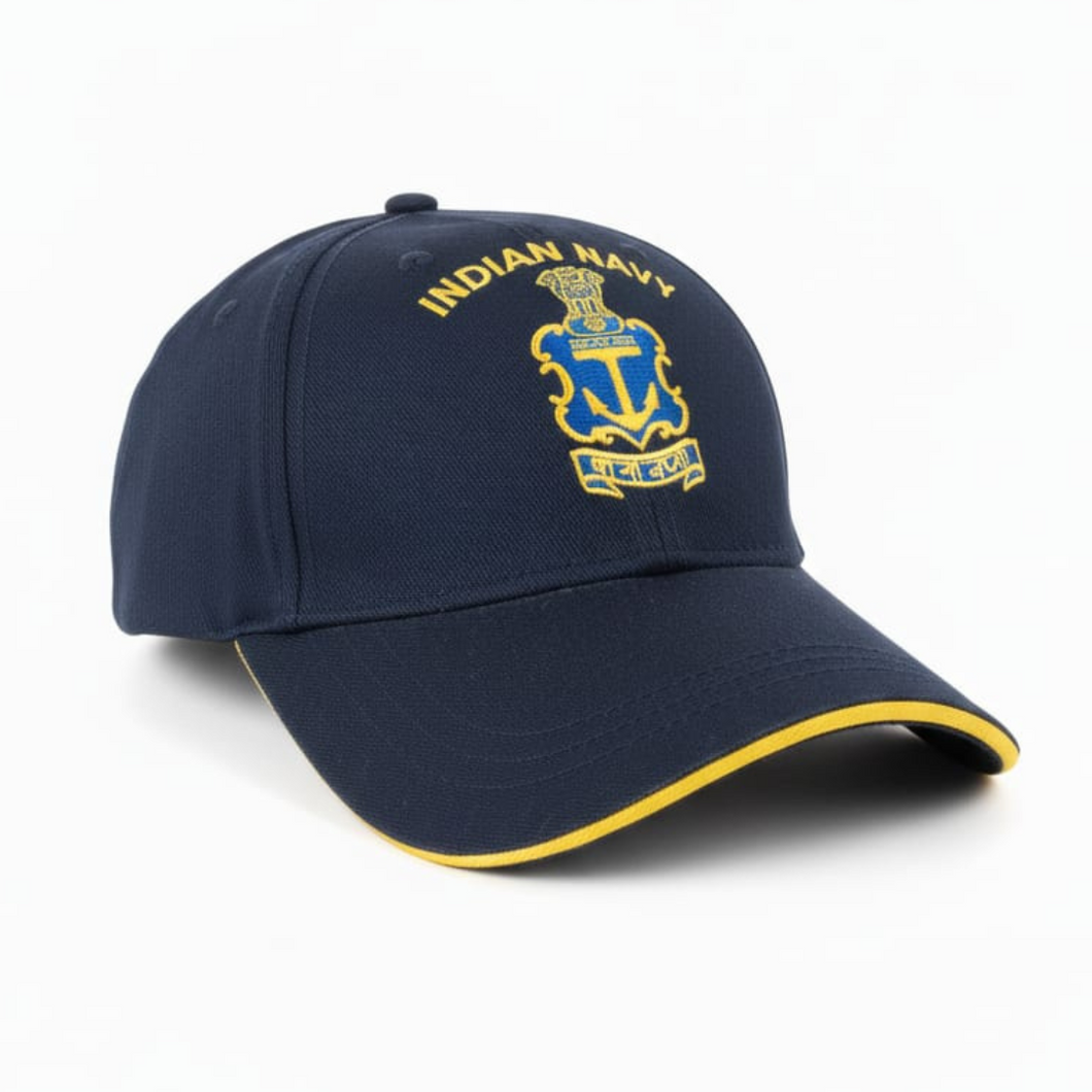 Indian Navy Logo Embroidered Adult Unisex free size Cap Navy Blue - Premium Quality