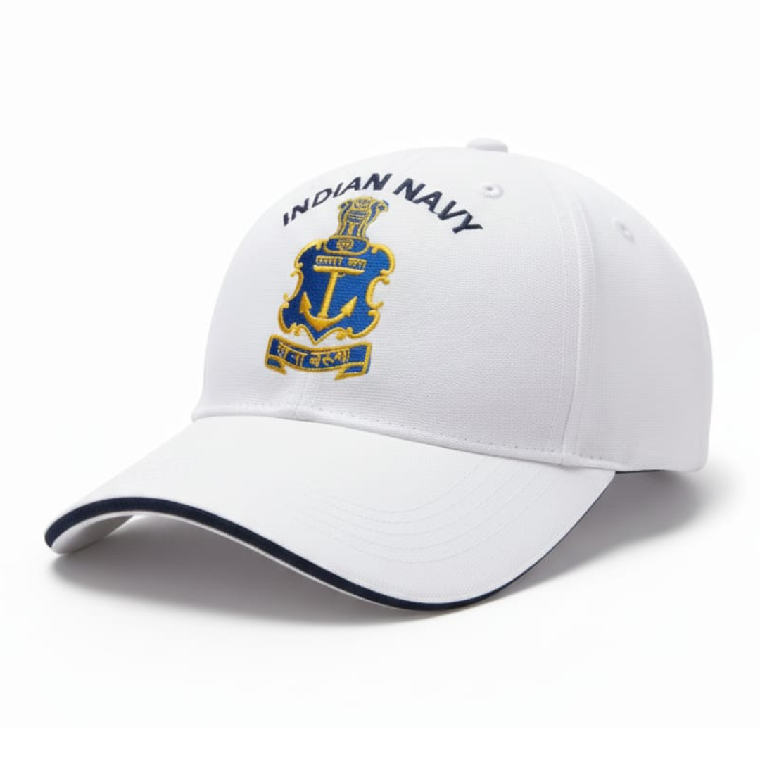 Indian Navy Logo Embroidered Adult Unisex free size Cap White Premium  Quality