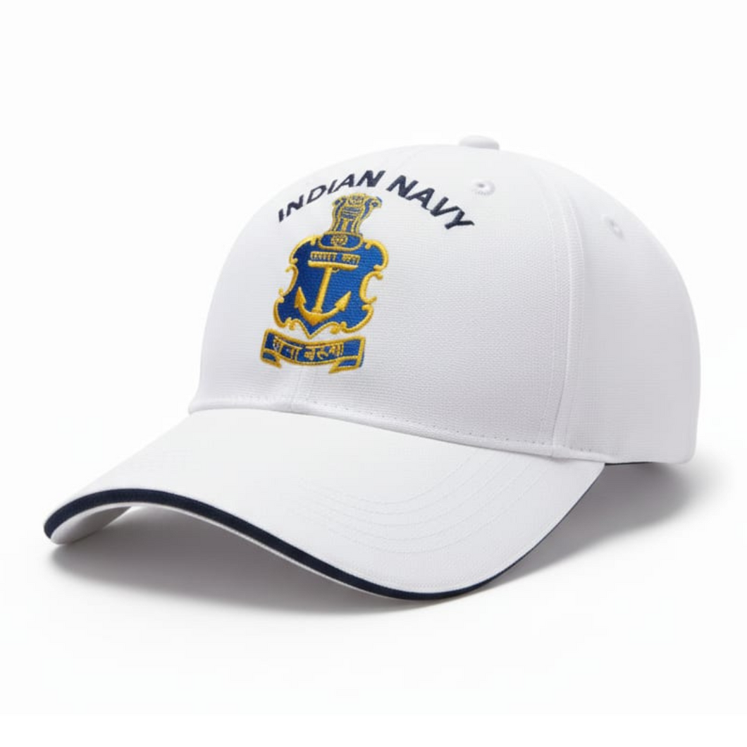 Indian Navy Logo Embroidered Adult Unisex free size Cap White - Premium Quality
