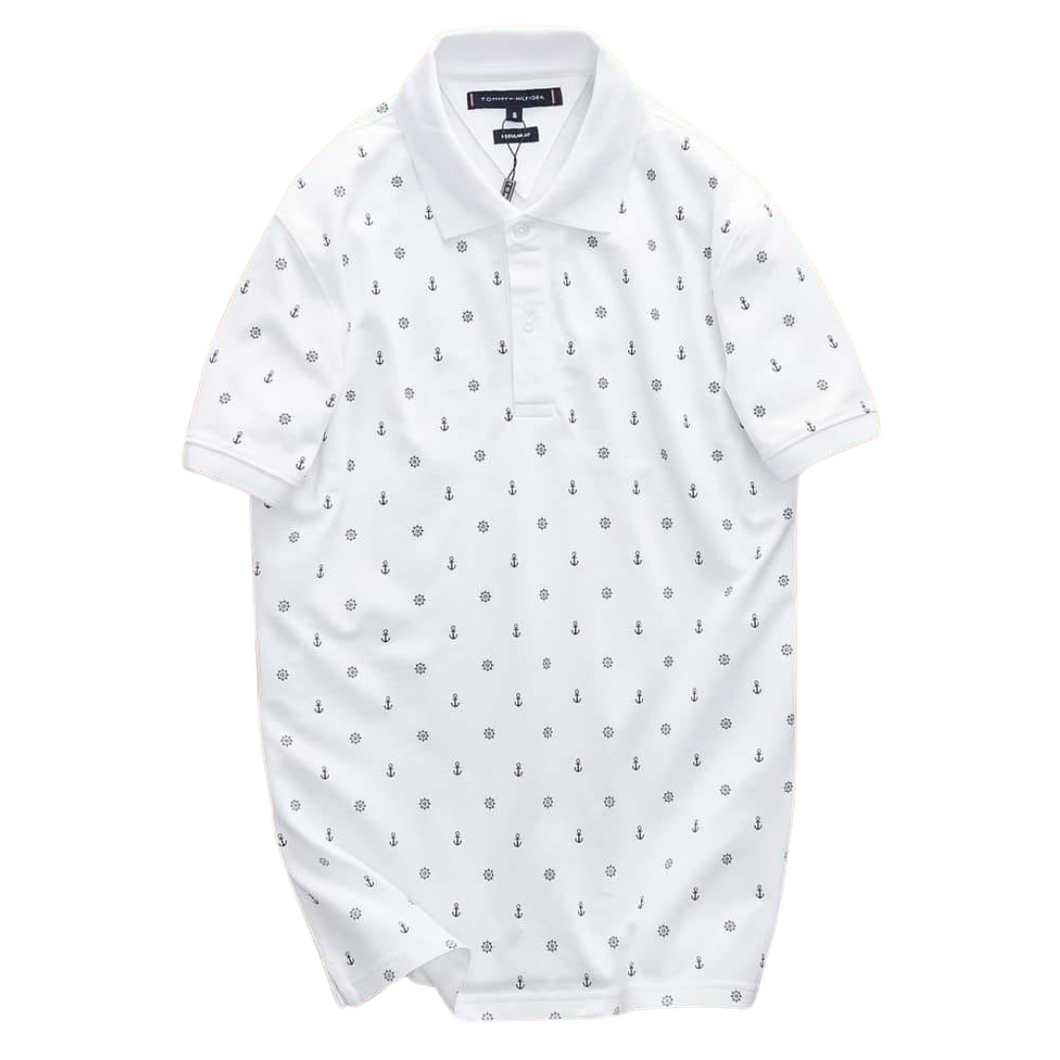 Merchant Navy Anchor and Helm Wheel Printed Cotton Polo Neck T-Shirt
