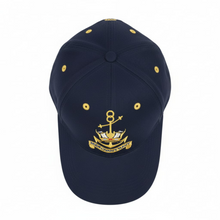 Load image into Gallery viewer, Merchant Navy Logo Embroidered with Yellow Tipping Peak Adult Unisex free size Cap - Premium Quality
