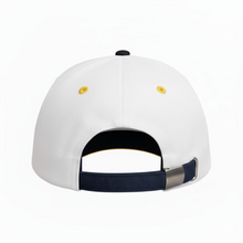 Load image into Gallery viewer, Indian Navy Embroidered Adult Unisex free size Cap White with Yellow Tipping Blue Visor - Premium Quality
