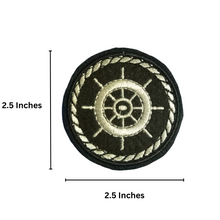 Load image into Gallery viewer, Ship Helm Wheel Logo Zari Embroidery Patch
