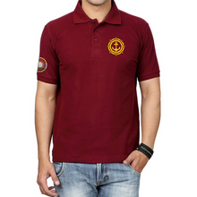 Load image into Gallery viewer, Merchant Navy Anchor with Wheel Logo on Chest With Tri-colour Wheel on Sleeves Embroidered Cotton Polo Neck T-shirt
