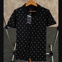 Load image into Gallery viewer, Merchant Navy Anchor and Helm Wheel Printed Cotton Polo Neck T-Shirt
