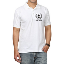 Load image into Gallery viewer, Merchant Navy Cotton Polo Neck T-shirt for Captain Anchor with Leaf Logo - Embroidered
