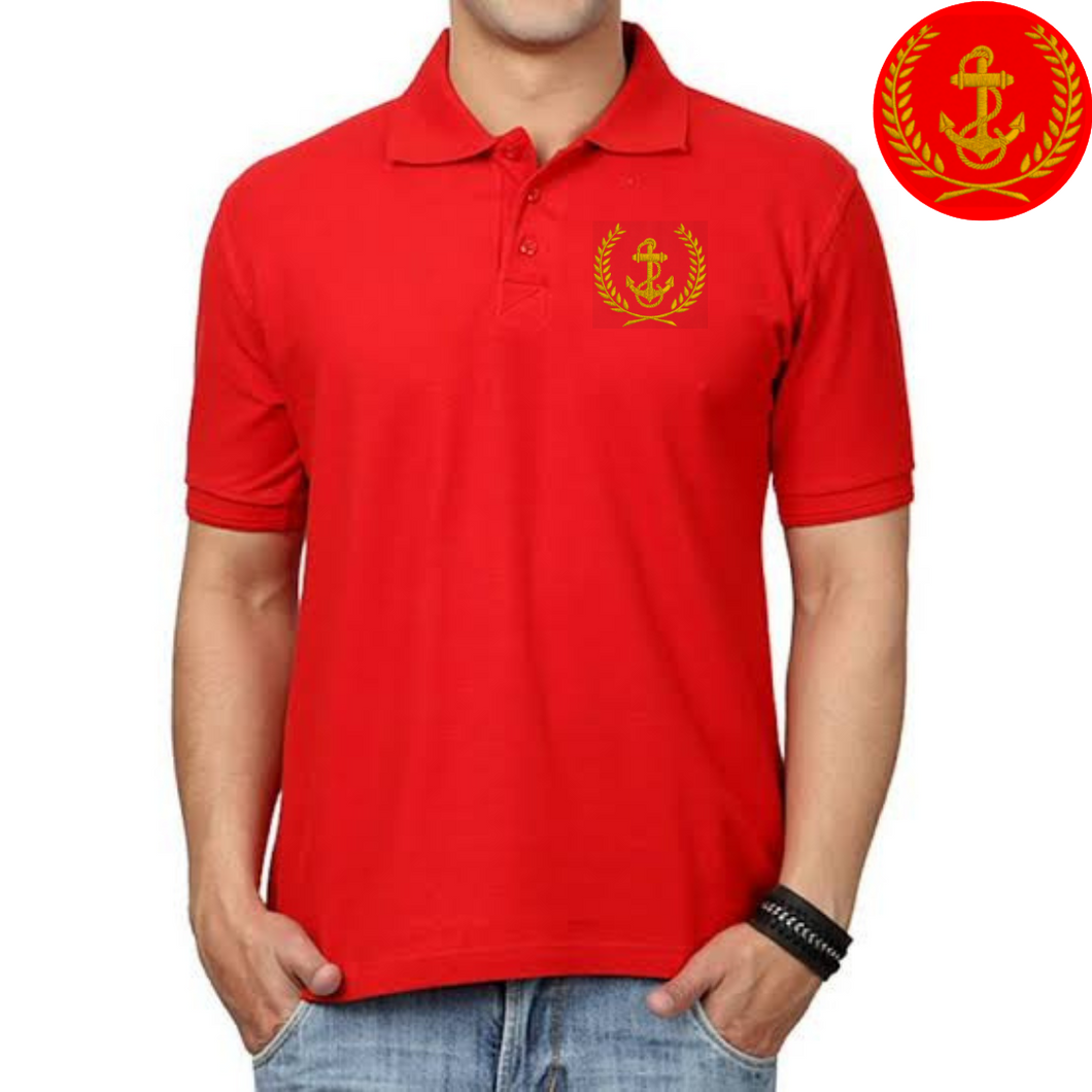 Merchant Navy Anchor Logo Embroidered Cotton Polo Neck T-shirt