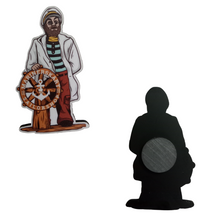 Load image into Gallery viewer, Captain with Helm Wheel MDF Fridge Magnet 3.75 inches x 2 inches
