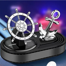 Load image into Gallery viewer, Solar Powered Rotating Ship Helm Wheel and Anchor Air Freshener Car Dashboard Accessory
