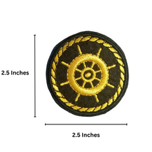 Load image into Gallery viewer, Ship Helm Wheel Logo Zari Embroidery Patch
