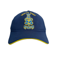 Load image into Gallery viewer, Indian Navy Embroidered Adult Unisex free size Cap Navy Blue - Premium Quality
