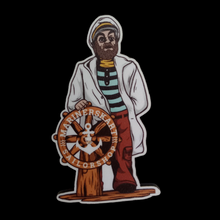 Load image into Gallery viewer, Captain with Helm Wheel MDF Fridge Magnet 3.75 inches x 2 inches
