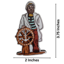 Load image into Gallery viewer, Captain with Helm Wheel MDF Fridge Magnet 3.75 inches x 2 inches

