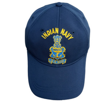 Load image into Gallery viewer, Indian Navy Embroidered Adult Unisex free size Cap Navy Blue - Premium Quality
