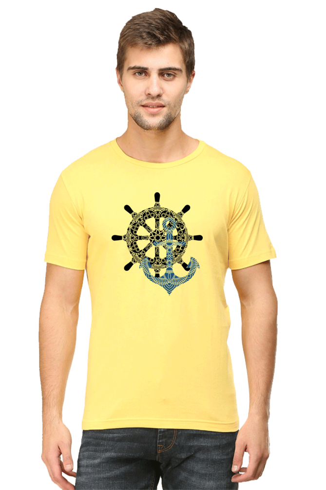 Black Wheel and Blue Anchor - Men's Half Sleeve Round Neck T-shirt