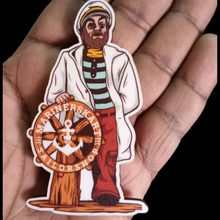 Load image into Gallery viewer, Captain with Helm Wheel MDF Fridge Magnet 3.75 inches x 2 inches

