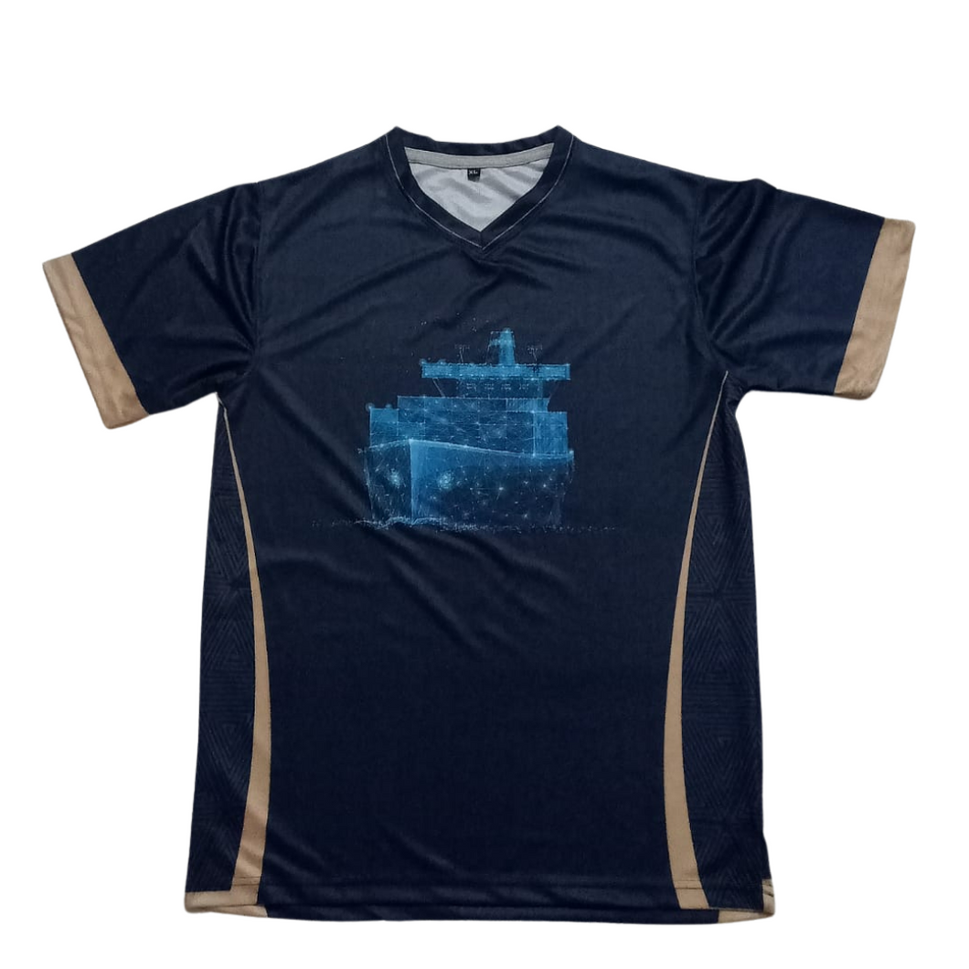 Merchant Navy Glow Dot Ship Image Drifit  V-Neck Tshirt