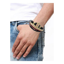 Load image into Gallery viewer, Helm Wheel Nautical Multi Strand Leather Thread Black Beads Multicolor Wrist Band Bracelet
