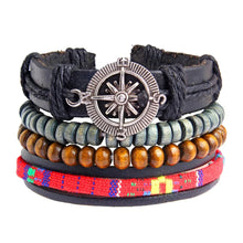 Load image into Gallery viewer, Compass Nautical Multilayer Faux Leather Wrap Arm Bracelet Set for Men

