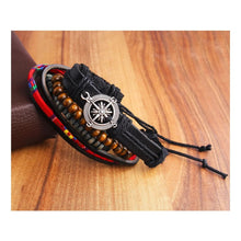 Load image into Gallery viewer, Compass Nautical Multilayer Faux Leather Wrap Arm Bracelet Set for Men

