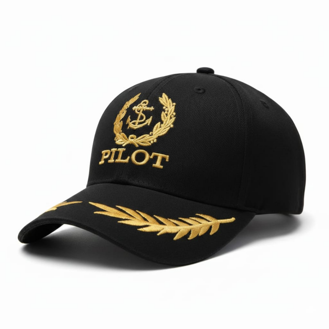 Marine Pilot Embroidered Black Adult Unisex Cap - Premium Quality