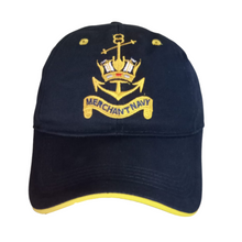 Load image into Gallery viewer, Merchant Navy Logo Embroidered with Yellow Tipping Peak Adult Unisex free size Cap - Premium Quality
