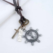 Load image into Gallery viewer, Anchor Helm Wheel Cross Bronze Vintage Dog Tag Oxidised Leather Pendant Chain

