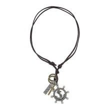 Load image into Gallery viewer, Anchor Helm Wheel Cross Bronze Vintage Dog Tag Oxidised Leather Pendant Chain
