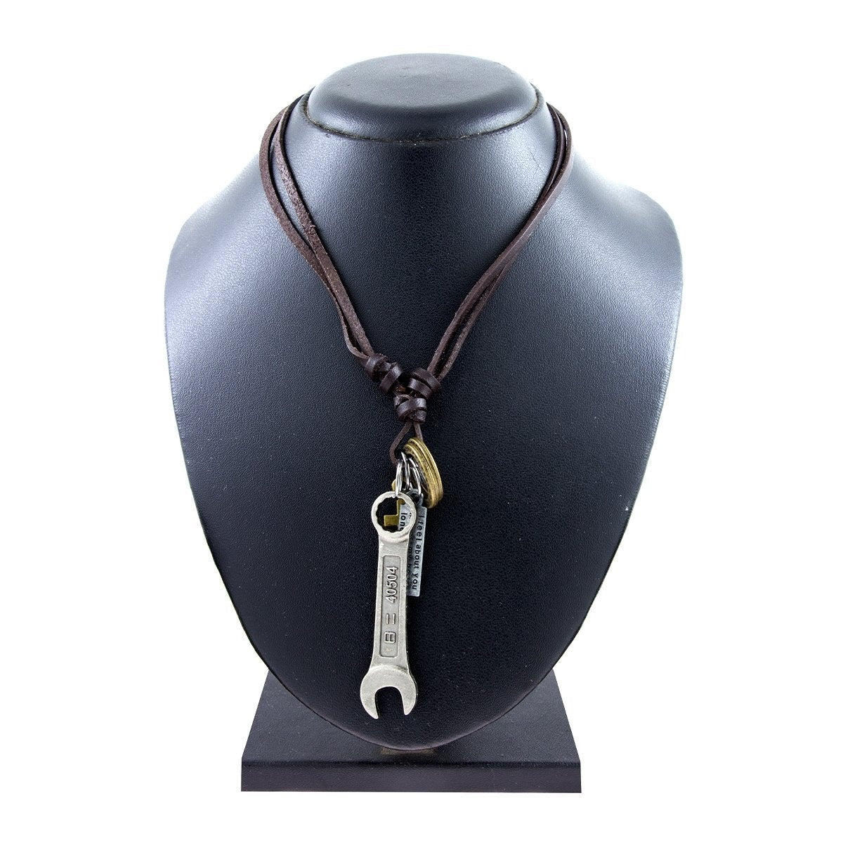 Rusty Wrench Cross Vintage Dog Tag Oxidised Leather Pendant Chain