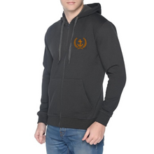 Load image into Gallery viewer, Merchant Navy Unisex Zipper Hoodie with Anchor with Leaf Embroidery - Black

