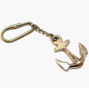 Nautical Brass Anchor Key Chain with Carabiner Hook