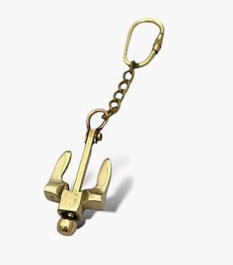 Nautical Brass Stockless Anchor Key Chain with Carabiner Hook