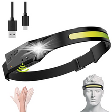 Load image into Gallery viewer, Rechargeable LED Headlamp Flashlight, 230° Wide Beam Headlight with Motion Sensor Bright 5 Modes for Camping, Running, Hiking, Cycling
