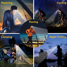 Load image into Gallery viewer, Rechargeable LED Headlamp Flashlight, 230° Wide Beam Headlight with Motion Sensor Bright 5 Modes for Camping, Running, Hiking, Cycling
