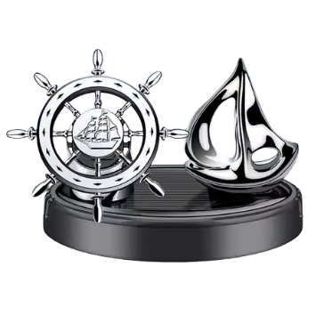 Solar Powered Rotating Ship Helm Wheel and Sail Boat Air Freshener Car Dashboard Accessory