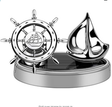 Load image into Gallery viewer, Solar Powered Rotating Ship Helm Wheel and Sail Boat Air Freshener Car Dashboard Accessory
