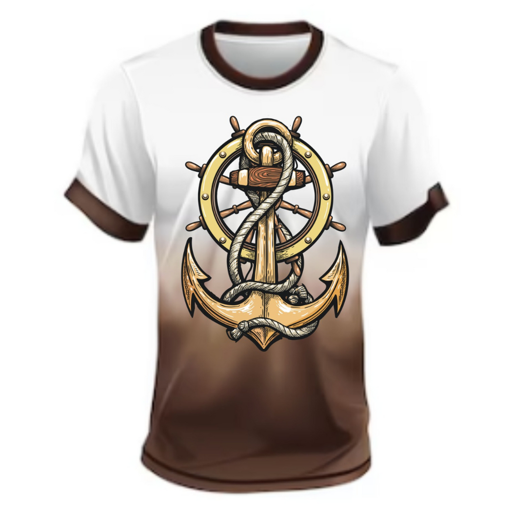 Merchant Navy Anchor with Wheel Brown Drifit Round Neck Tshirt