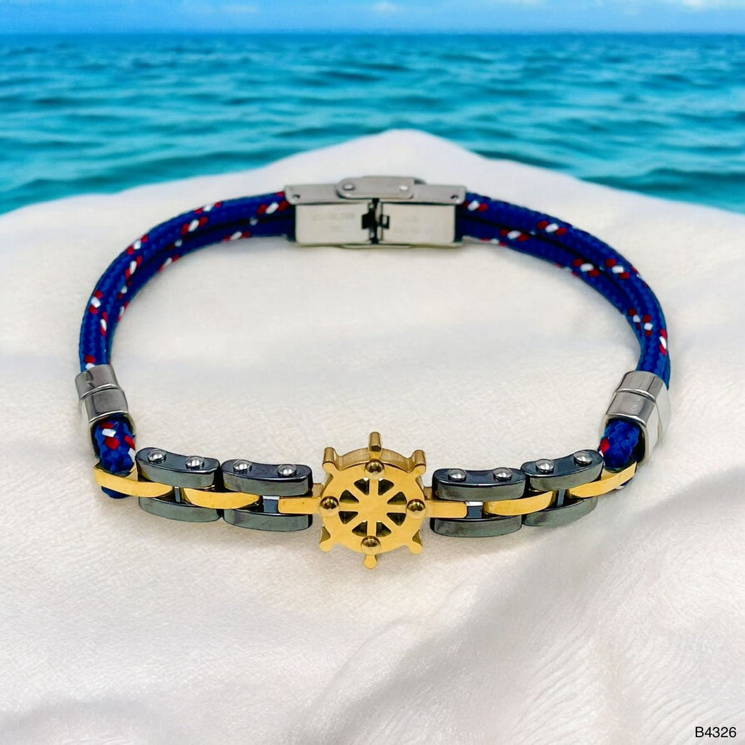 Helm Wheel With Chain & Rope Stainless Steel Bracelet - Men
