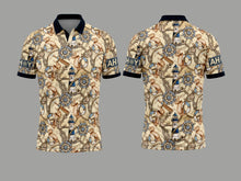Load image into Gallery viewer, Merchant Navy Nautical Themed All Over Print With Ahoy on Sleeves Drifit Polo Neck Tshirt for Sailors
