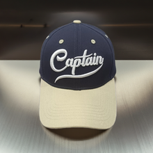 Load image into Gallery viewer, Captain 3D Embroidered Blue/Beige Adult Unisex Cotton Cap - Premium Quality
