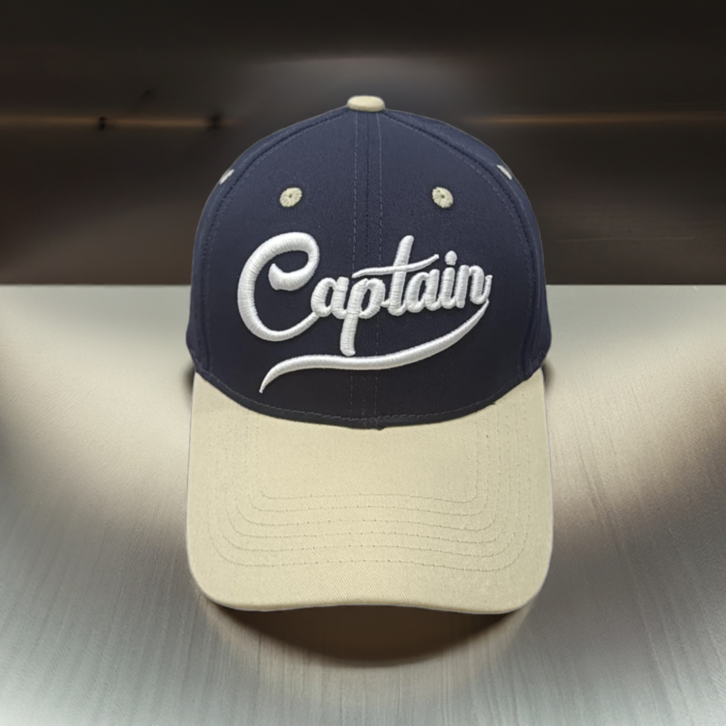 Captain 3D Embroidered Blue/Beige Adult Unisex Cotton Cap - Premium Quality